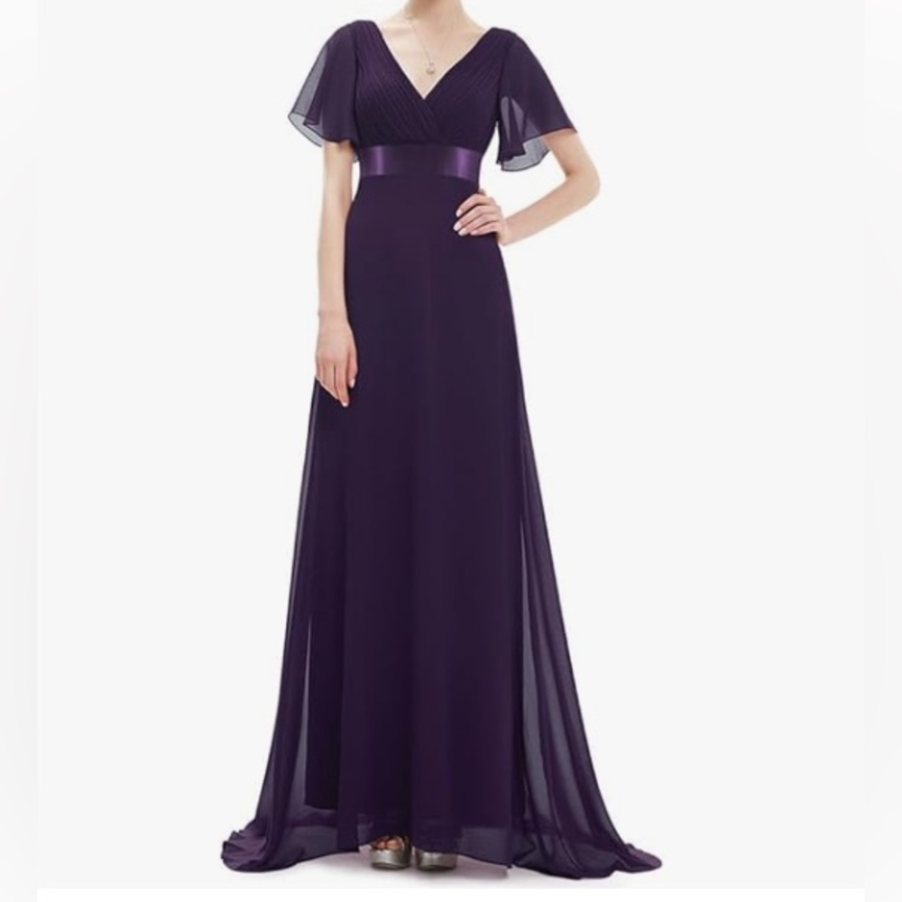 Ever-Pretty Women's Flutter Sleeve V-Neck Long Evening Dress